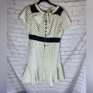 5/$20 Chadwick’s Petite Rockabilly Black & Shell Polka Dot Midi Dress Sz 12P WMS